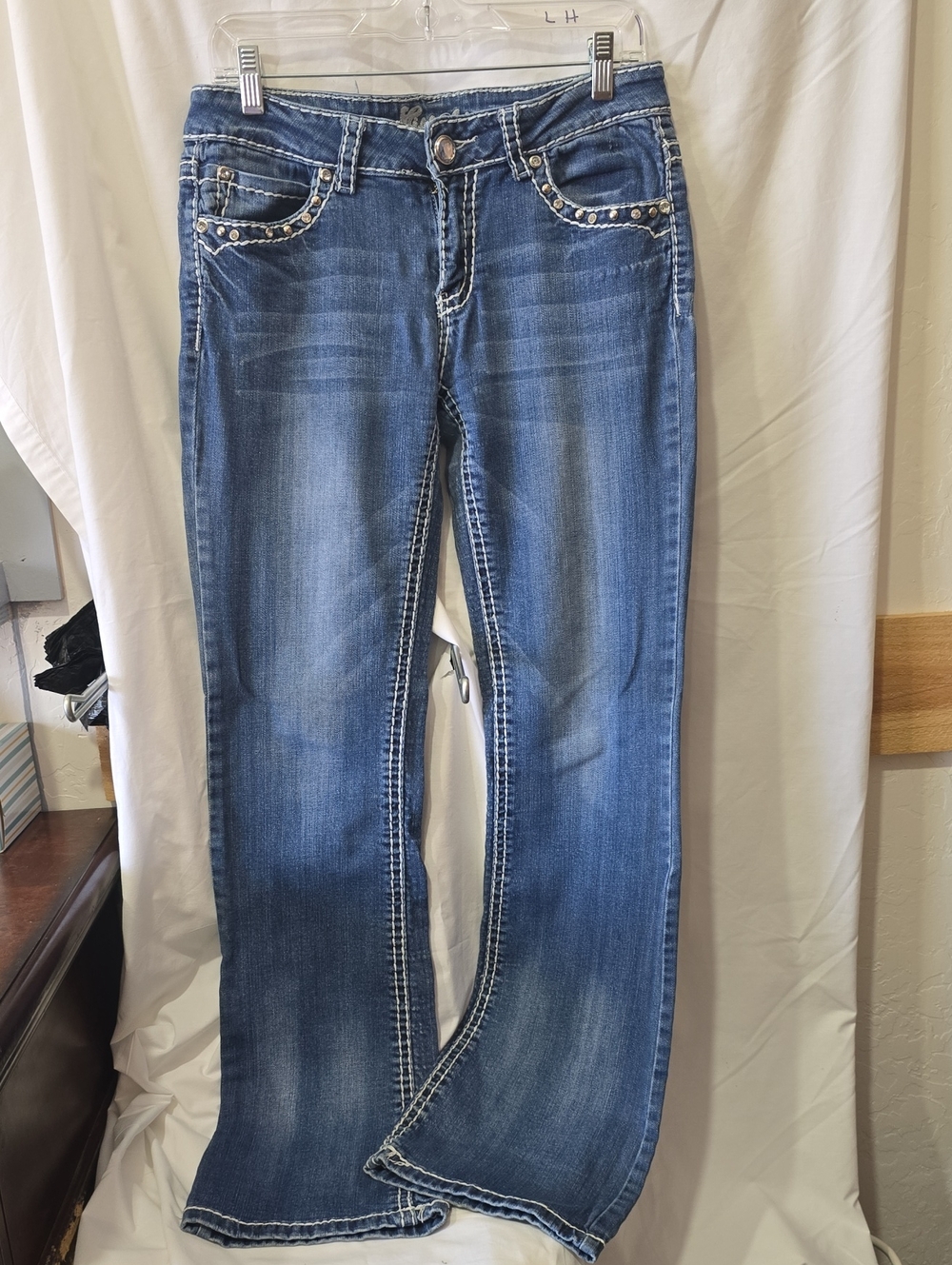 Miss Chic Jeans Blue Flare Denim with Stud Accents